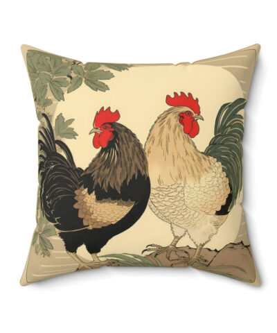 41530 1 400x480 - Two Japandi Style Roosters Spun Polyester Square Pillow