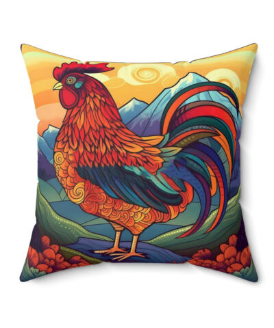 41530 12 400x480 - Meso-American Style Rooster at Sunrise Spun Polyester Square Pillow