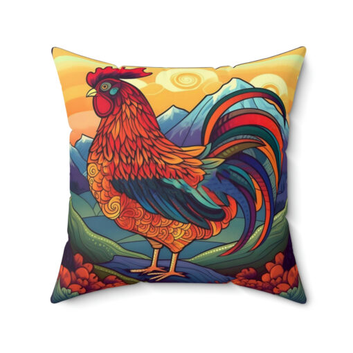 Meso-American Style Rooster at Sunrise Spun Polyester Square Pillow