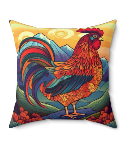 41530 13 400x480 - Meso-American Style Rooster at Sunrise Spun Polyester Square Pillow