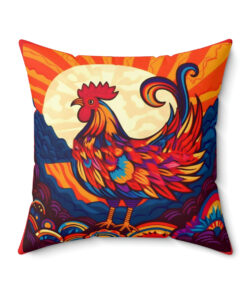 Meso-American Rooster at Sunrise Spun Polyester Square Pillow
