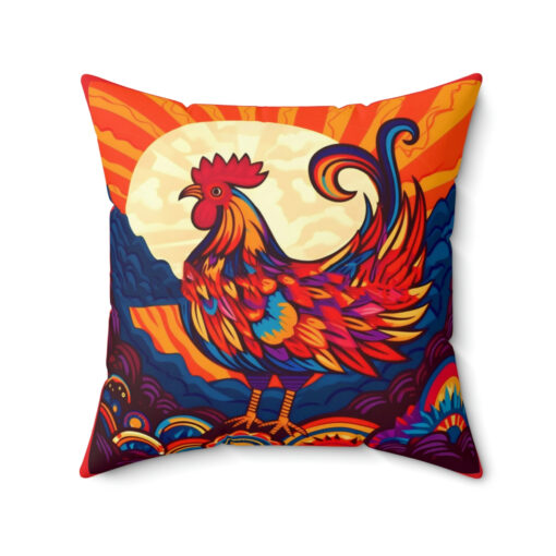 Meso-American Rooster at Sunrise Spun Polyester Square Pillow