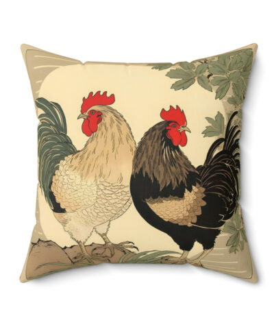 41530 400x480 - Two Japandi Style Roosters Spun Polyester Square Pillow