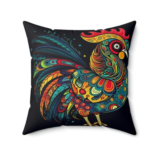 Meso-American Style Rooster Spun Polyester Square Pillow