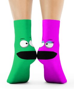Green and Purple Flirty Sock Puppet Crew Socks Cartoon Happy Fun