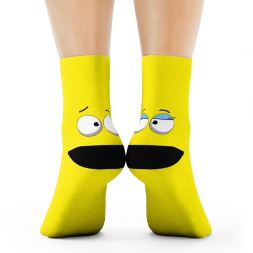 Flirty Sock Puppet Crew Socks Yellow Cartoon Happy Fun