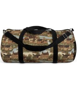 Vintage Victorian Olde English Village Pattern Duffel Bag