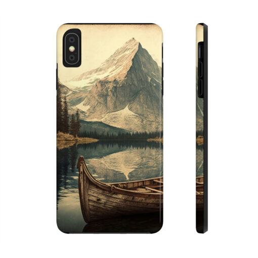 Vintage Canoe Mountain Scene “Tough” Phone Cases