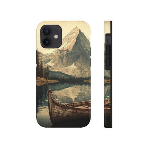 Vintage Canoe Mountain Scene “Tough” Phone Cases