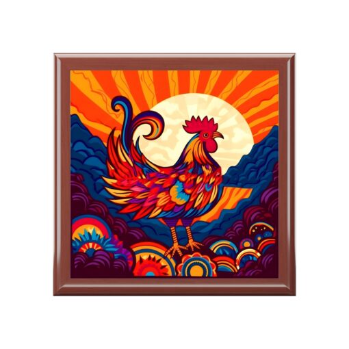 Meso-American Rooster at Sunrise – Jewelry Keepsake Box