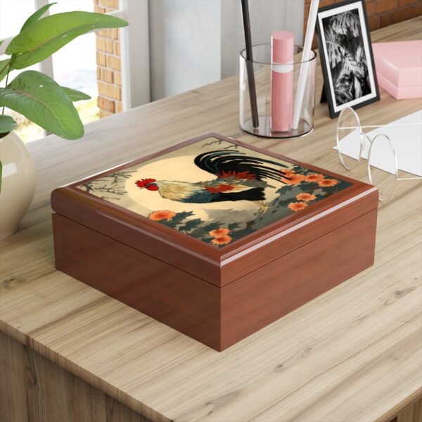 Japandi Ukiyo-e Style Rooster – Jewelry Keepsake Box