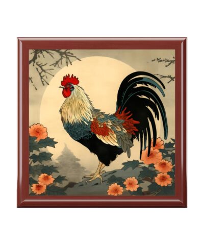 Japandi Ukiyo-e Style Rooster – Jewelry Keepsake Box