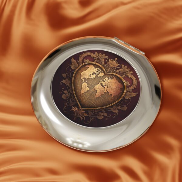 Vintage Venetian World Globe Heart Compact Travel Mirror