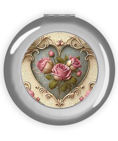 73336 121 400x480 - Vintage Victorian Pink Roses Heart Compact Travel Mirror