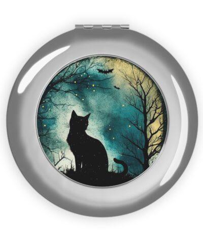Black Cat on Halloween Night Compact Travel Mirror