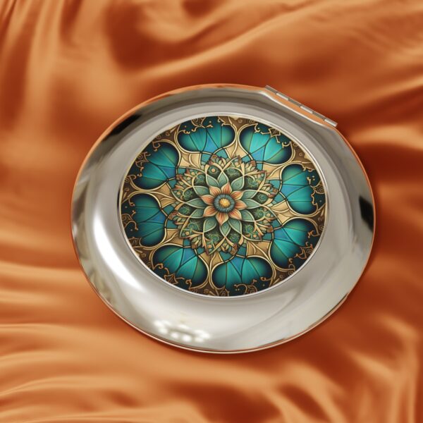 Turquois Blue Mandala Compact Travel Mirror