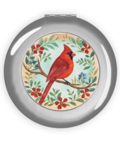 Folk Art Cardinal Compact Travel Mirror