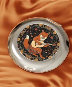 Folk Art Red Fox Playing a Guitar Compact Travel Mirror
