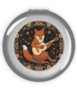 Folk Art Red Fox Playing a Guitar Compact Travel Mirror