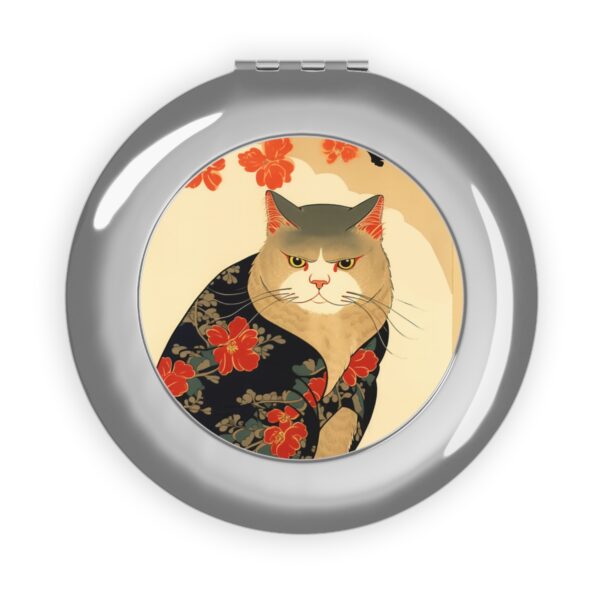Japandi Style Irritated Cat Compact Travel Mirror