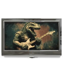 T-Rex Dinosaur Playing Guitar Business Card Holder