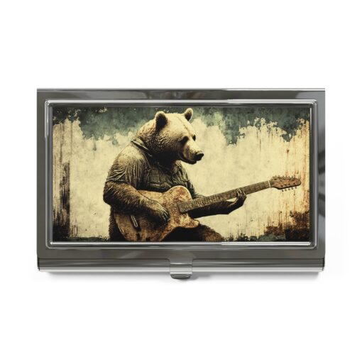 Grizzly Bear Playing Guitar Business Card Holder