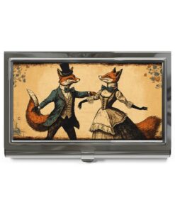 Dancing Red Fox Couple Business Card Holder