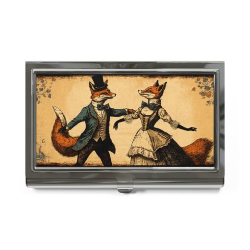 Dancing Red Fox Couple Business Card Holder