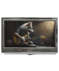 Vintage Victorian Wolf Playing Guitar Business Card Holder