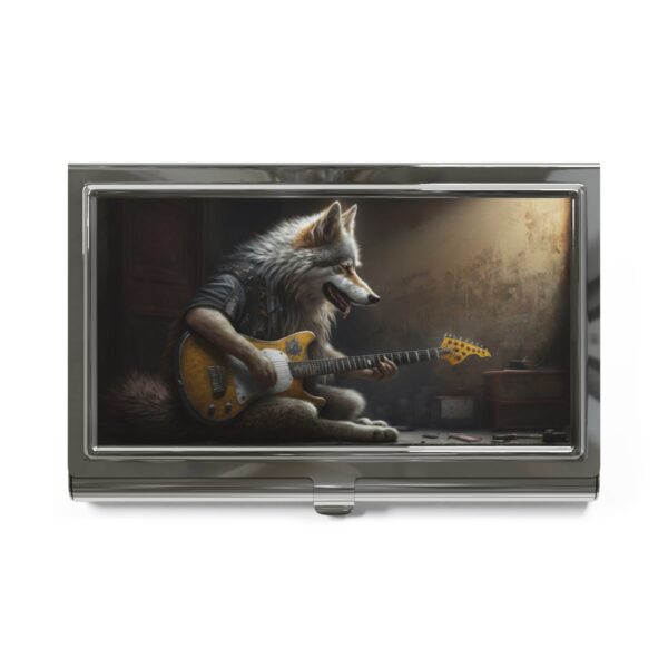 Vintage Victorian Wolf Playing Guitar Business Card Holder