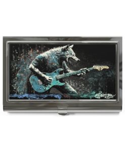 Wolf Playing Guitar Business Card Holder