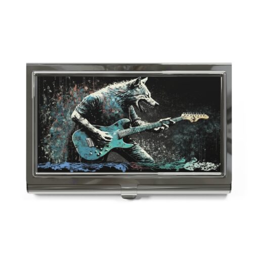 Wolf Playing Guitar Business Card Holder