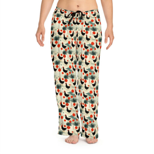 Mid-Century Modern Chicken Rooster Pattern Women’s Pajama Pants