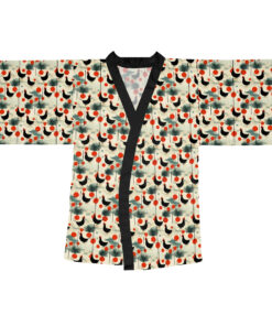 Mid-Century Modern Chicken Rooster Pattern Long Sleeve Kimono Robe