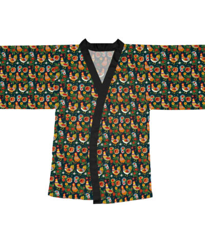 77571 40 400x480 - BOHO Scandinavian Chicken Rooster Folk Art Pattern Long Sleeve Kimono Robe
