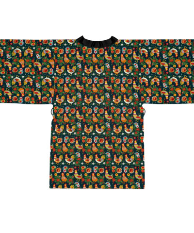 77571 41 400x480 - BOHO Scandinavian Chicken Rooster Folk Art Pattern Long Sleeve Kimono Robe