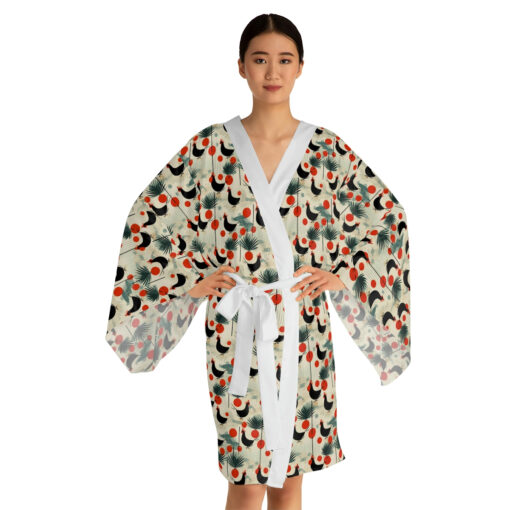 Mid-Century Modern Chicken Rooster Pattern Long Sleeve Kimono Robe