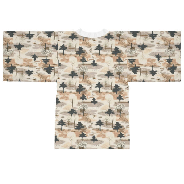 BOHO Japandi Style Woodland Scene Pattern Long Sleeve Kimono Robe