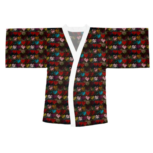 BOHO Grunge Heart Pattern Long Sleeve Kimono Robe