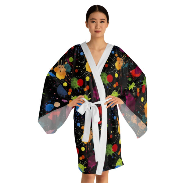 Acrylic Paint Splatter Art Pattern Long Sleeve Kimono Robe
