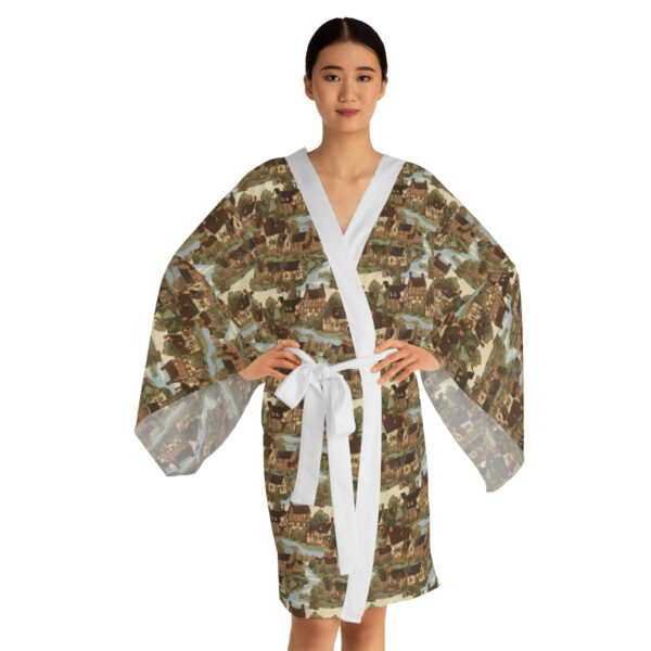 Old English Village Folk Art Pattern Long Sleeve Kimono Robe