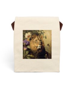 Vintage Naturalist Illustration of a Lion and Butterfly Canvas Lunch Bag With Strap