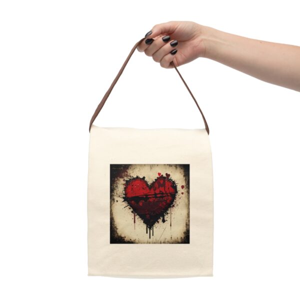 Vintage Grunge Heart Canvas Lunch Bag With Strap