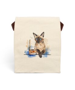 Watercolor Cocktail Cat Canvas Lunch Bag With Strap
