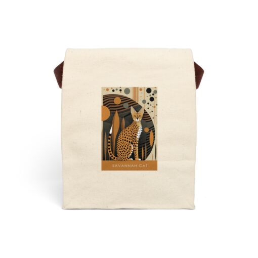 Mid-Century Modern Savannah Cat Canvas Lunch Bag With Strap