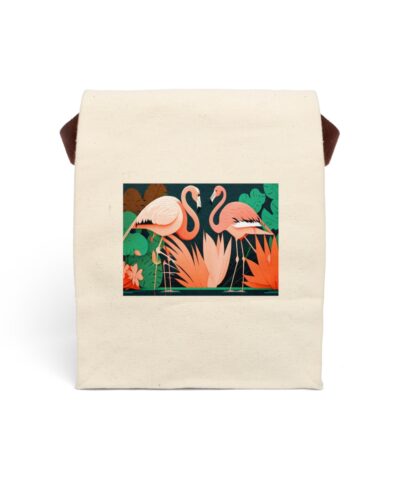 Mid-Century Modern Pink Flamingos Canvas Lunch Bag With Strap