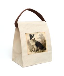 Vintage Tintype Border Collie Canvas Lunch Bag With Strap