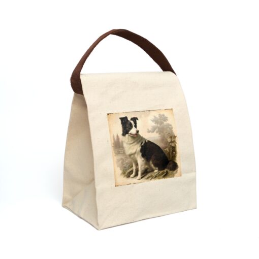 Vintage Tintype Border Collie Canvas Lunch Bag With Strap