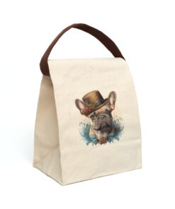 Vintage Victorian French Bulldog Portrait Canvas Lunch Bag With Strap