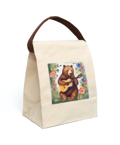 91358 270 400x480 - Folk Art Bear Playing Guitar Canvas Lunch Bag With Strap